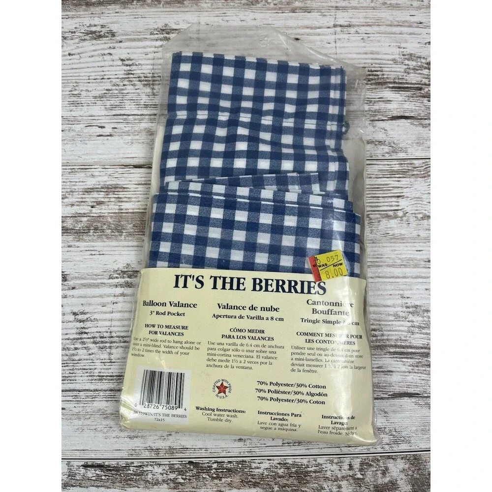 Vintage Navy Gingham Balloon Valance Blue Valances NOS Cottage core Grannycore